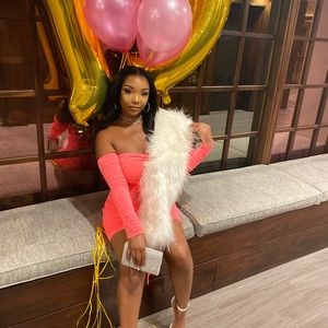 NEON pink ruched dress. Worn once!